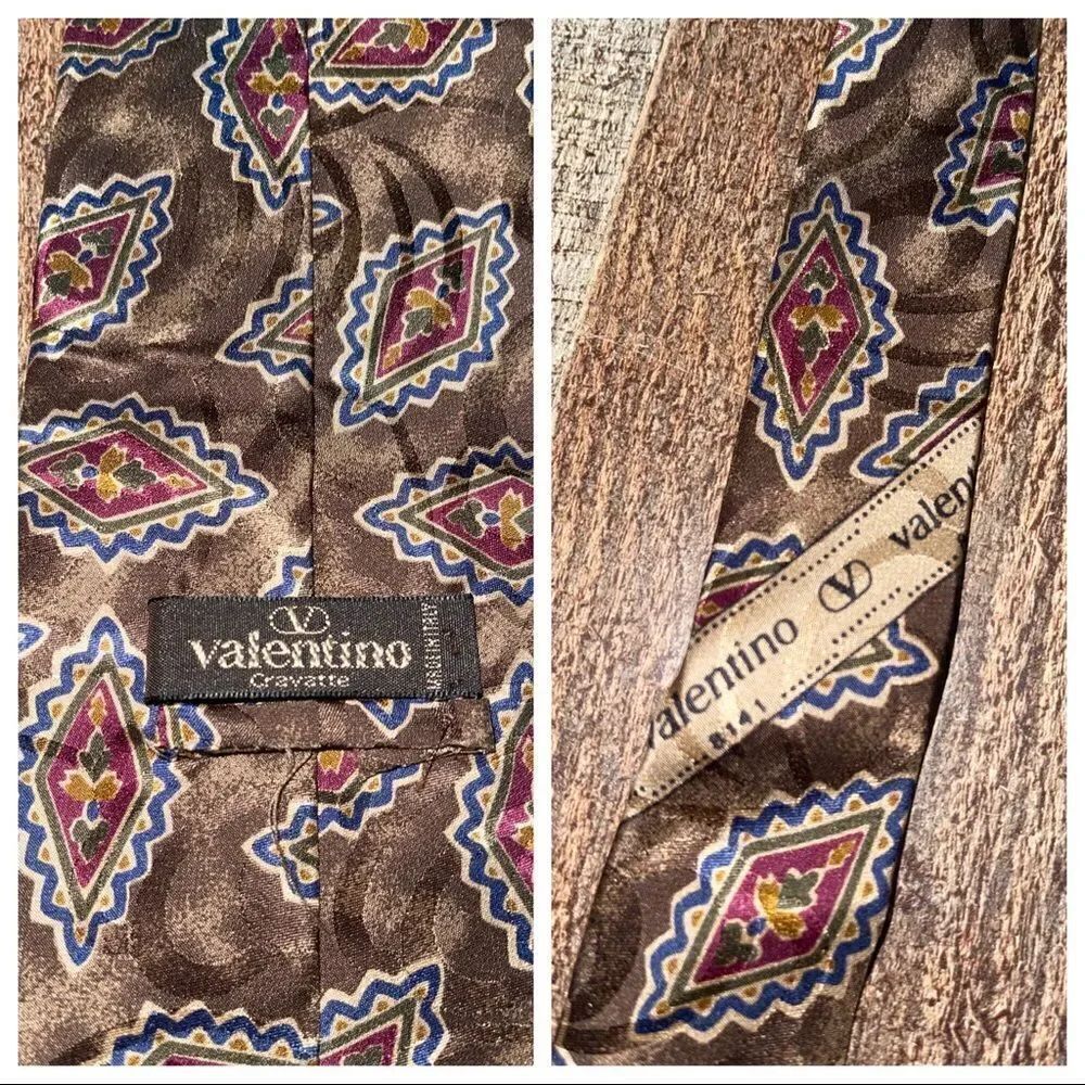 VALENTINO Tie Necktie Cravatte MADE in ITALY Brown